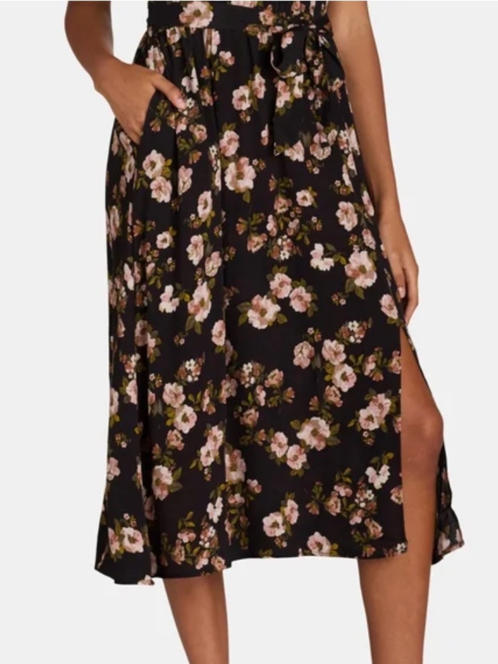 Black Floral Ruffle Midi Dress - Women's size XXL 20 - Picture 2 of 11